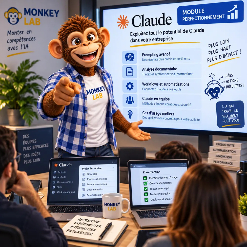 Support de formation Claude module perfectionnement : prompting avancé, analyse documentaire, workflows, Claude en équipe