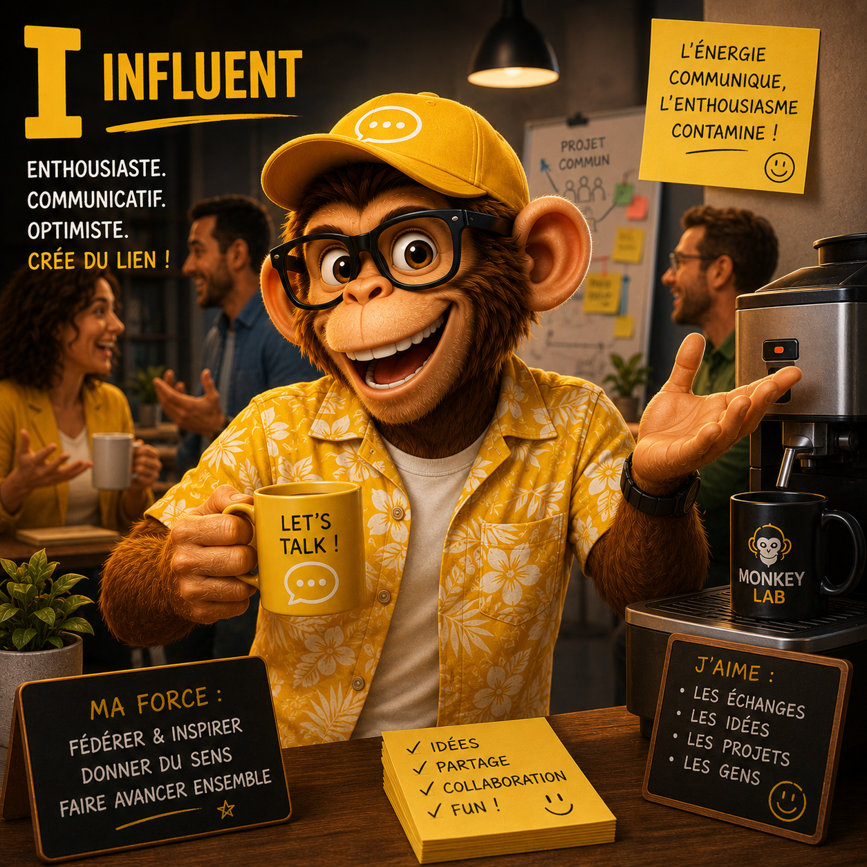 Profil DISC Influent (jaune) : enthousiaste, communicant et relationnel