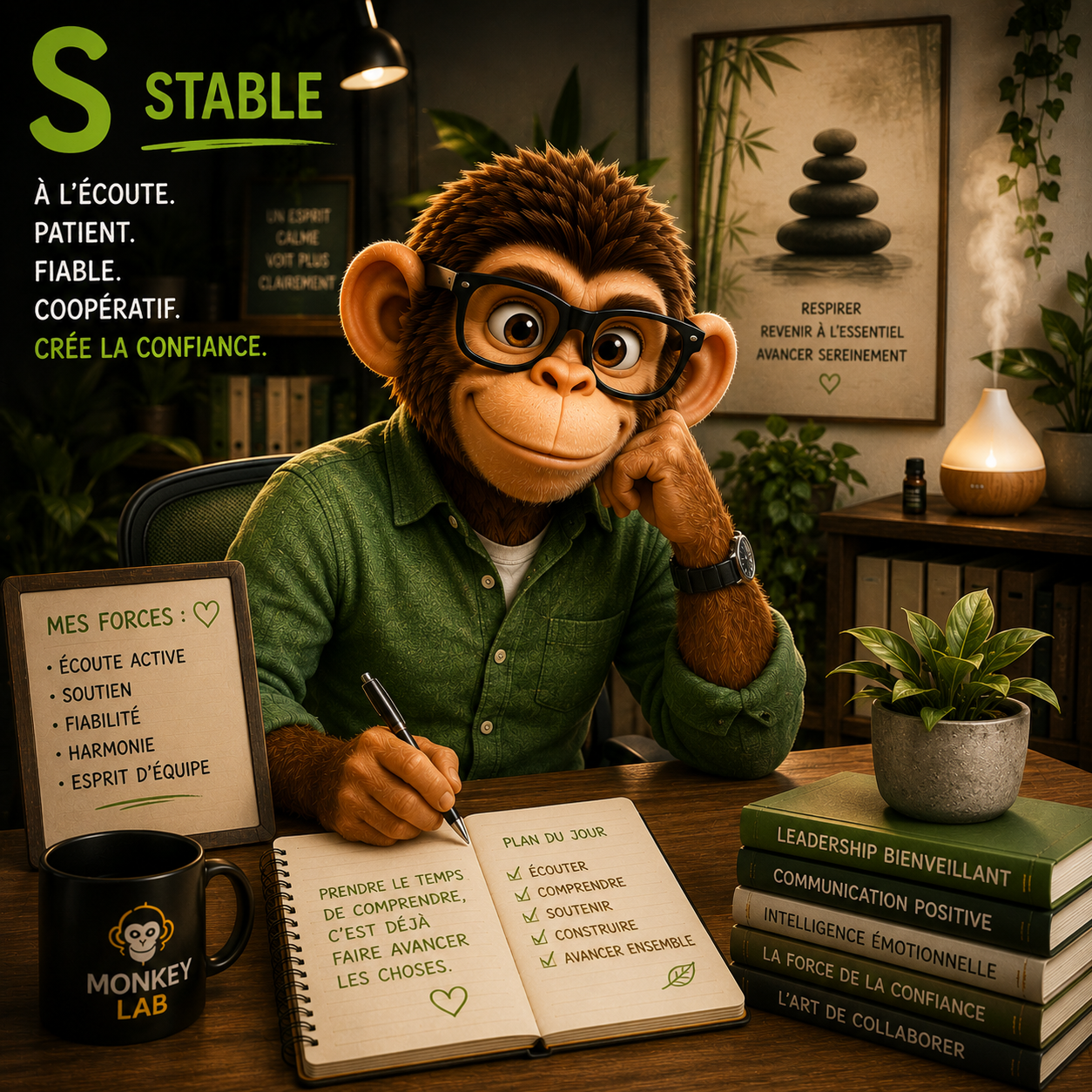 Profil DISC Stable (vert) : à l'écoute, patient et coopératif