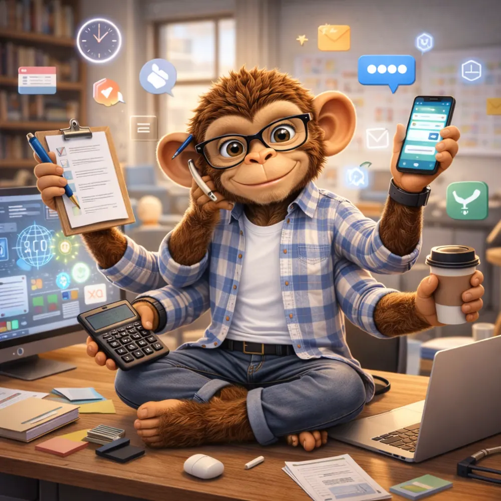 Monkey multitâche : l'indépendant qui gère tout seul, accompagné par Monkey Lab