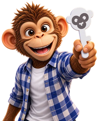 Mono, mascotte Monkey Lab, avec sa clé